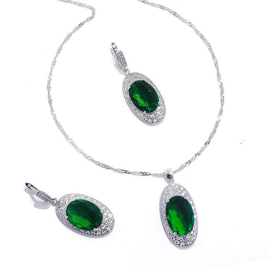 New Vintage emerald Zircon oxide Necklace Earrings Set Exquisite shiny geometric cubic Zirconium