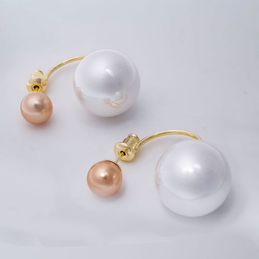 2024 explosive temperament Maillard imitation white pearl a pair of temperament fashion two wear with a unique personality of autumn and winter female earrings